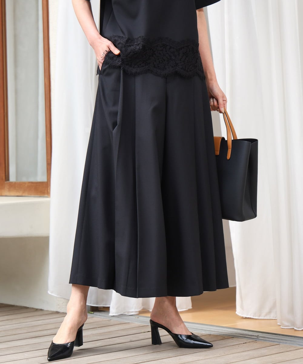 FOLGD51170 MK MICHEL KLEIN(MK ミッシェルクラン) [UVカット/洗える]ストレッチ タックガウチョパンツ ブラック