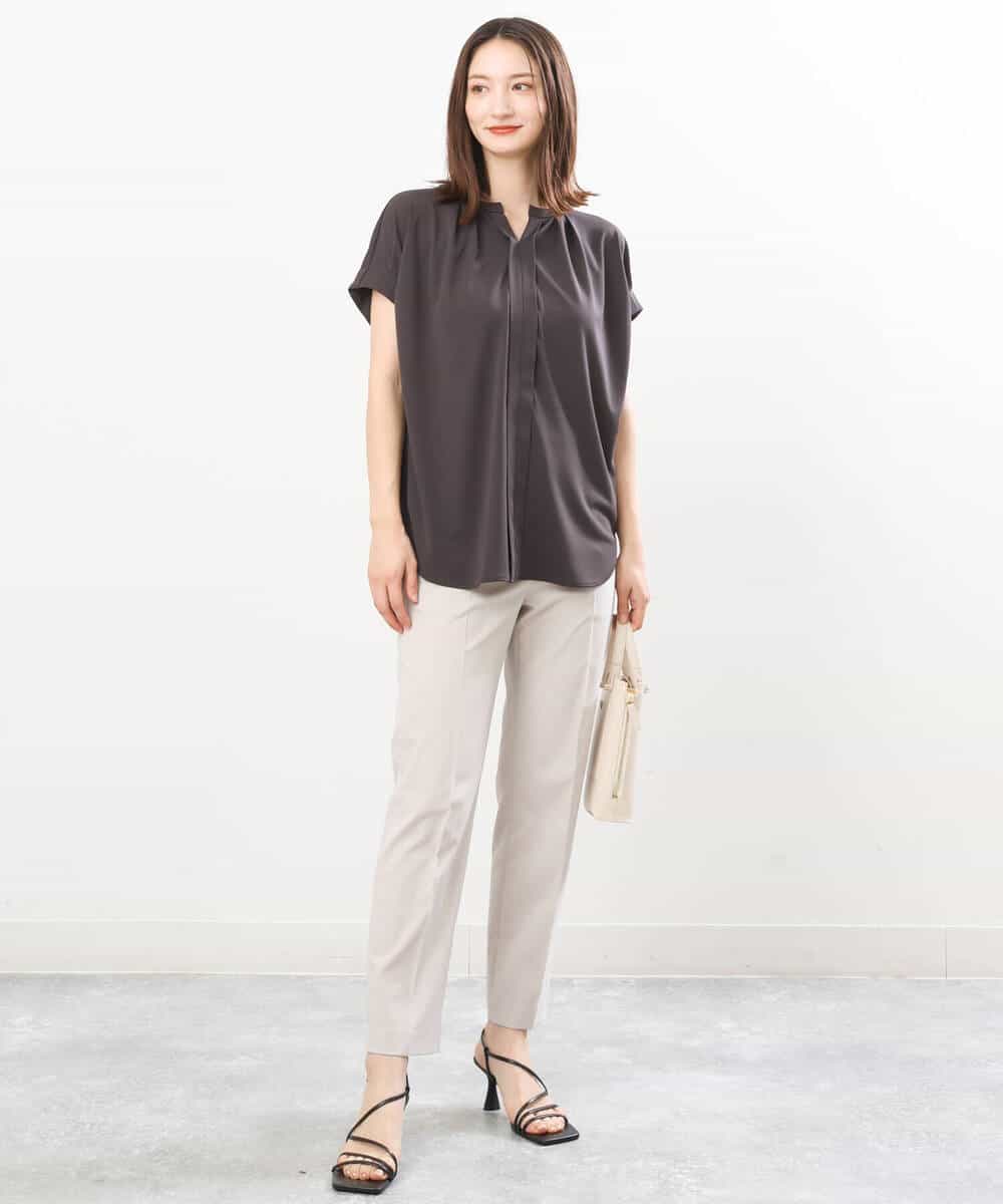 FOLGS14130 MK MICHEL KLEIN(MK ミッシェルクラン) リネンライクテーパードパンツ/洗える グレージュ