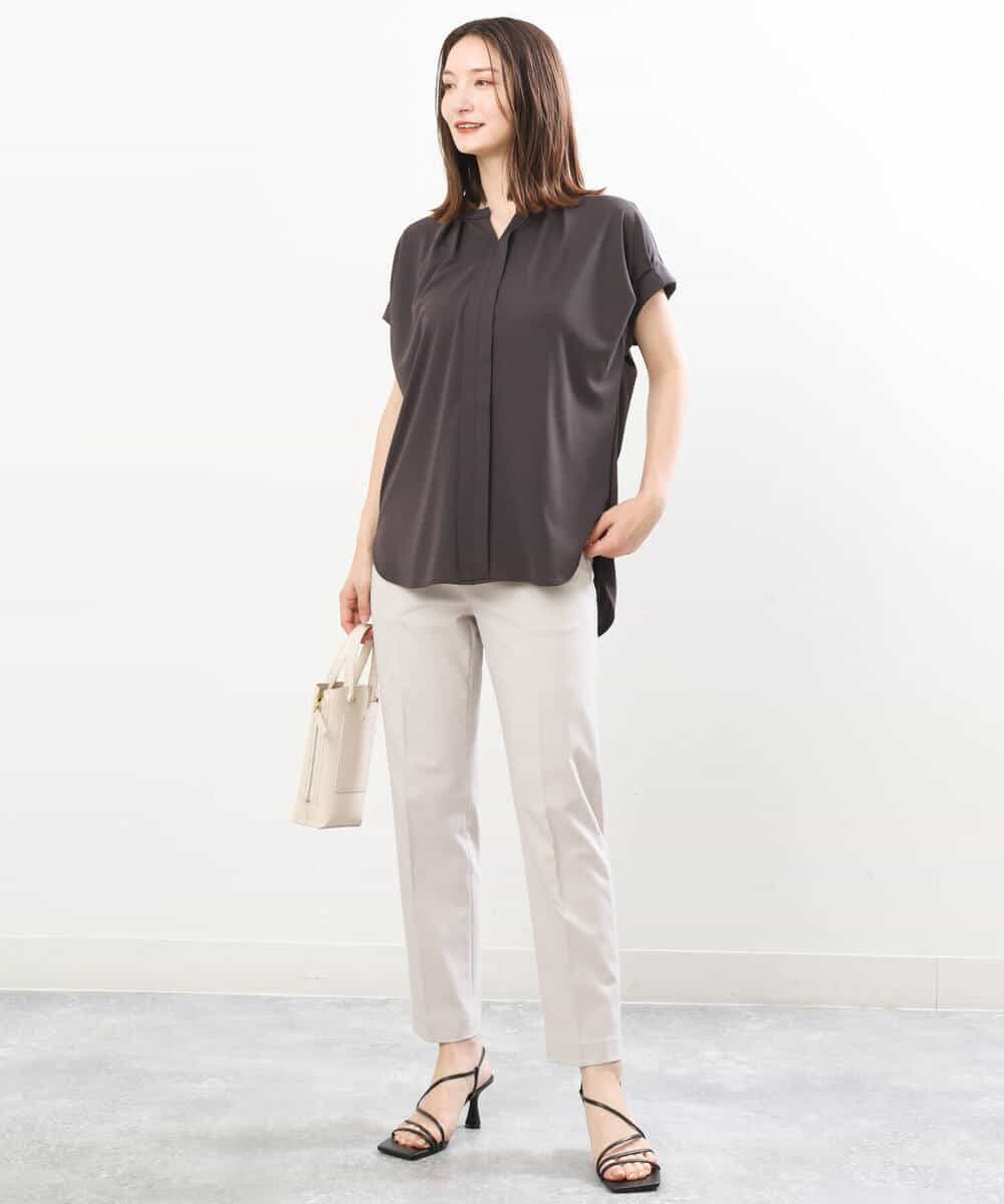 FOLGS14130 MK MICHEL KLEIN(MK ミッシェルクラン) リネンライクテーパードパンツ/洗える グレージュ