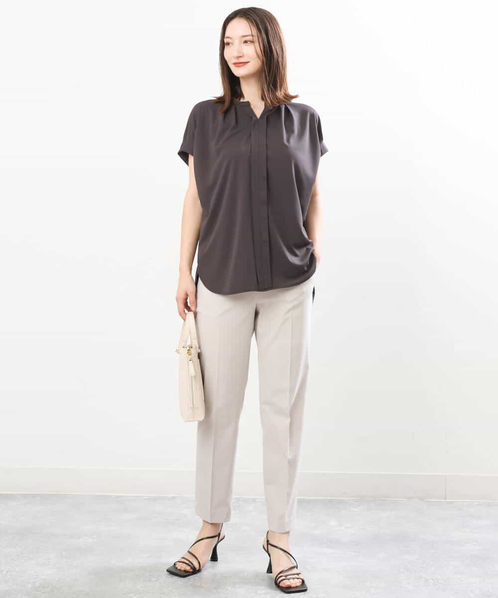 FOLGS14130 MK MICHEL KLEIN(MK ミッシェルクラン) リネンライクテーパードパンツ/洗える グレージュ