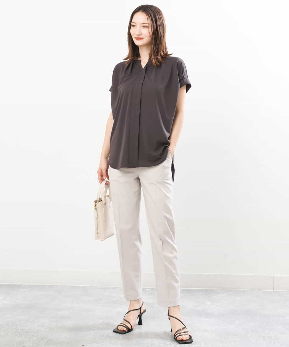 FOLGS14130 MK MICHEL KLEIN(MK ミッシェルクラン) リネンライクテーパードパンツ/洗える グレージュ