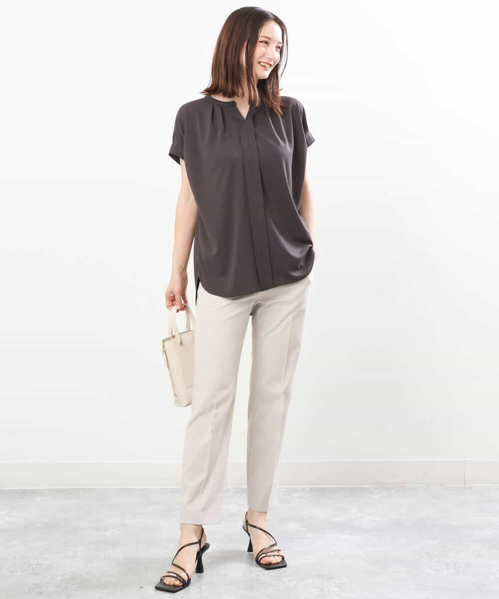FOLGS14130 MK MICHEL KLEIN(MK ミッシェルクラン) リネンライクテーパードパンツ/洗える グレージュ