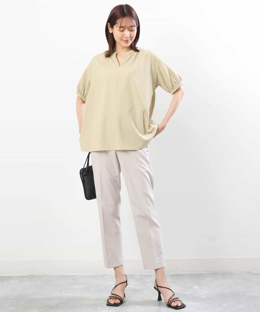 FOLGS14130 MK MICHEL KLEIN(MK ミッシェルクラン) リネンライクテーパードパンツ/洗える グレージュ