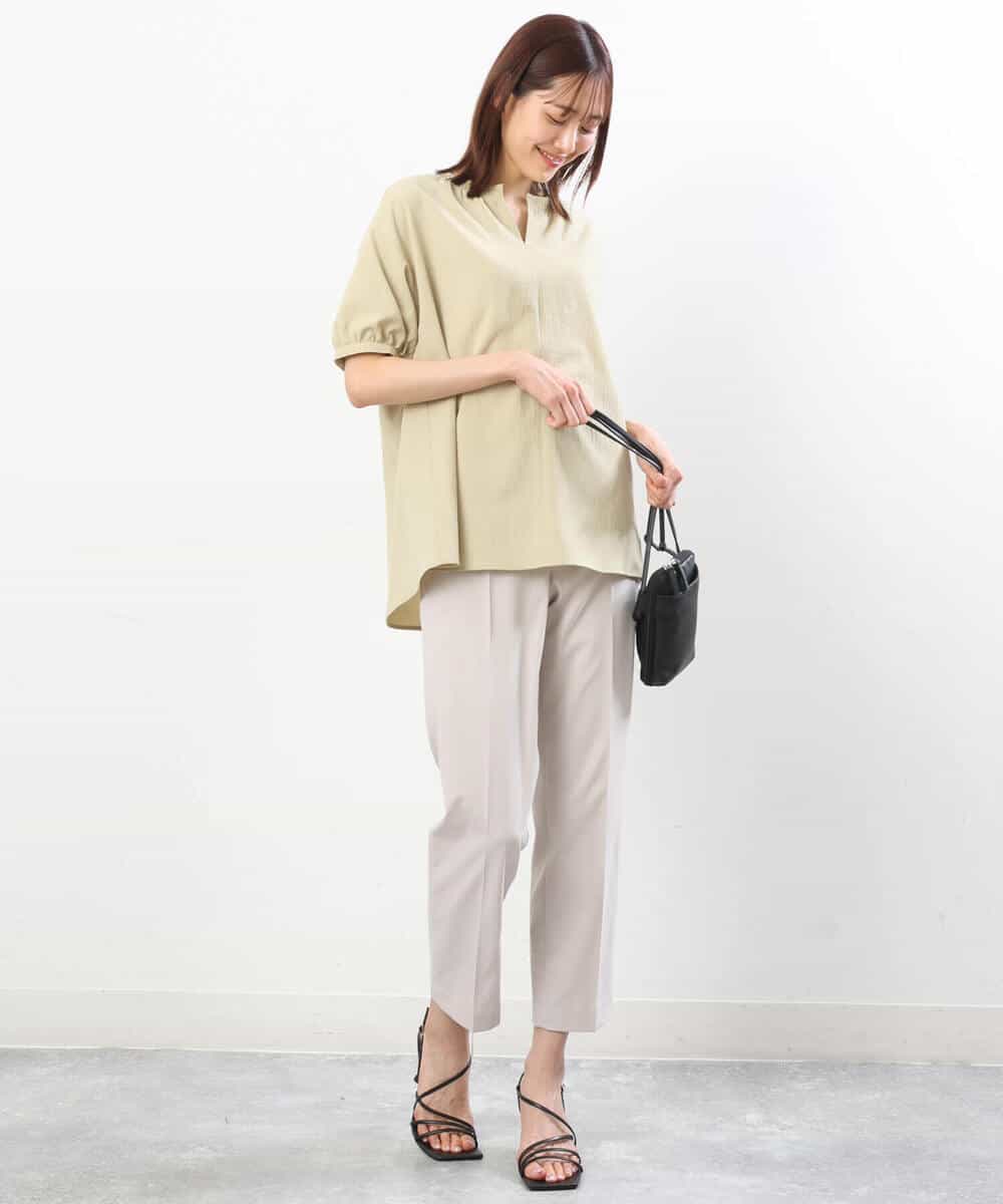 FOLGS14130 MK MICHEL KLEIN(MK ミッシェルクラン) リネンライクテーパードパンツ/洗える グレージュ