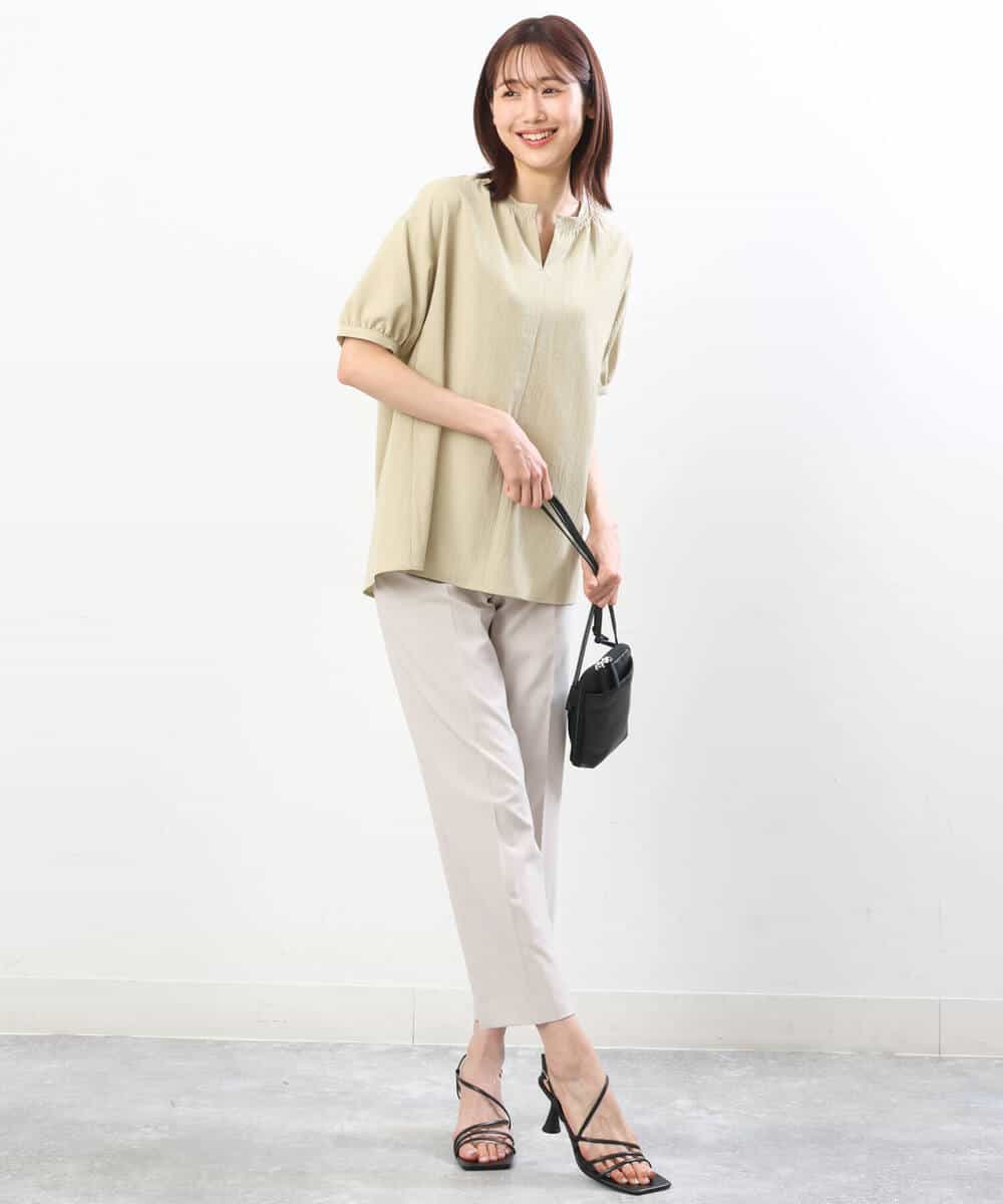 FOLGS14130 MK MICHEL KLEIN(MK ミッシェルクラン) リネンライクテーパードパンツ/洗える グレージュ