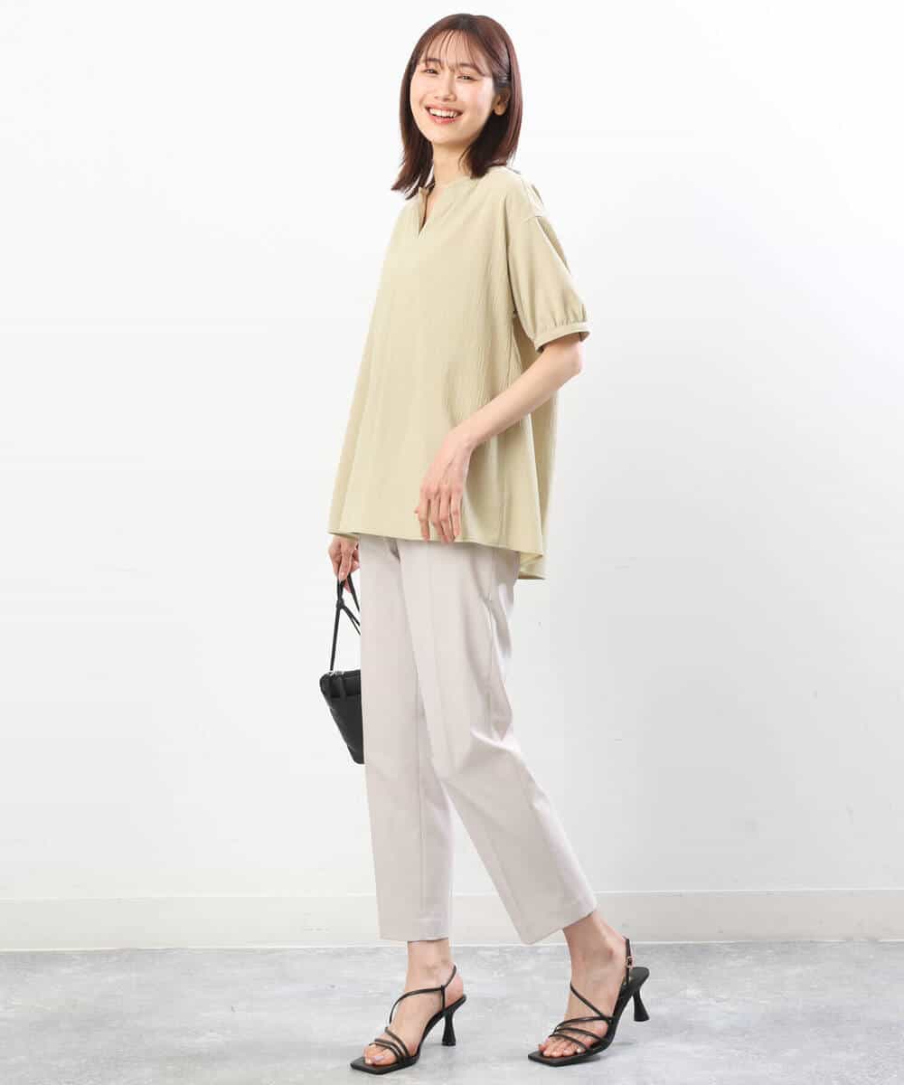 FOLGS14130 MK MICHEL KLEIN(MK ミッシェルクラン) リネンライクテーパードパンツ/洗える グレージュ