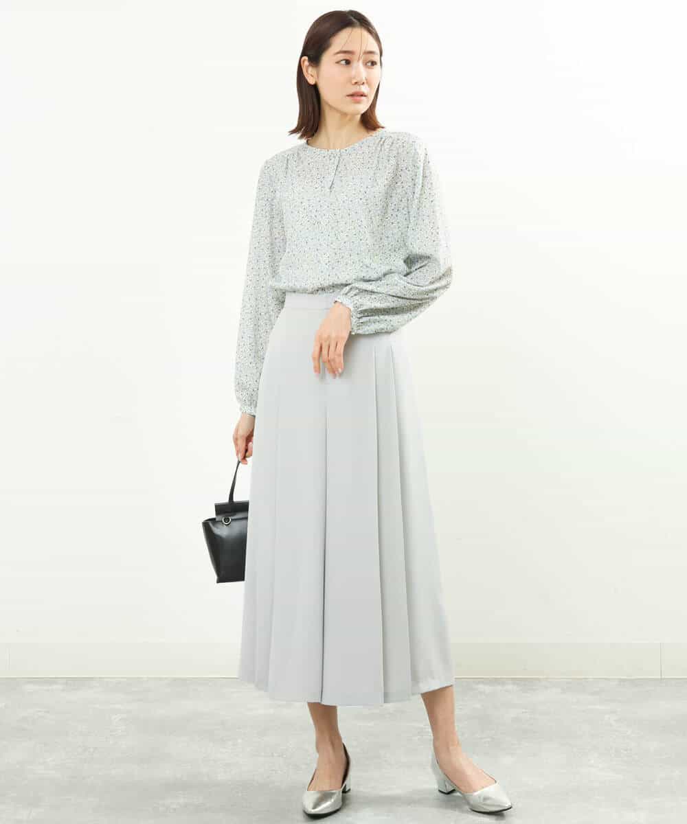 FOLGS38160 MK MICHEL KLEIN(MK ミッシェルクラン) フロントプリーツデザインガウチョパンツ/洗える ライトグレー