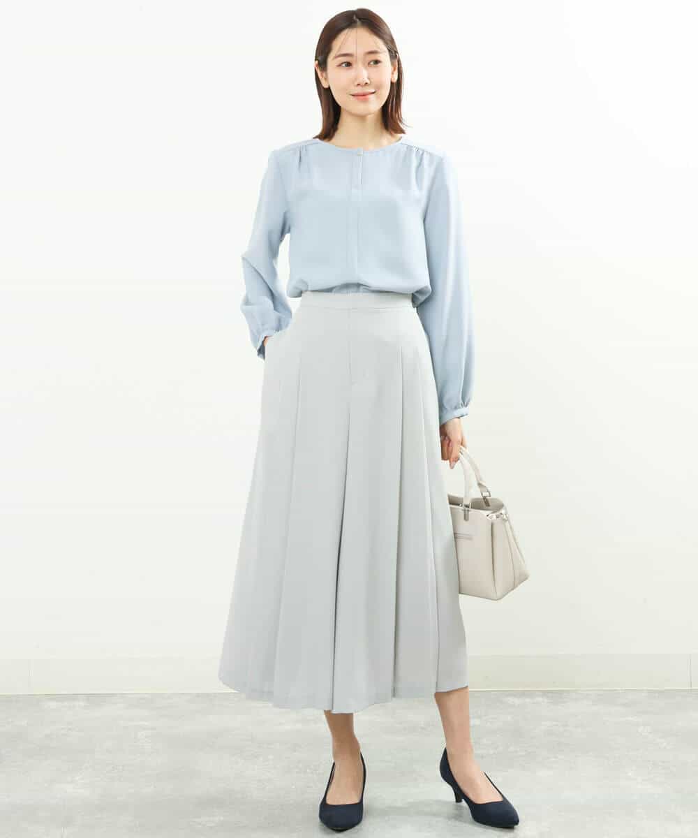 FOLGS38160 MK MICHEL KLEIN(MK ミッシェルクラン) フロントプリーツデザインガウチョパンツ/洗える ライトグレー