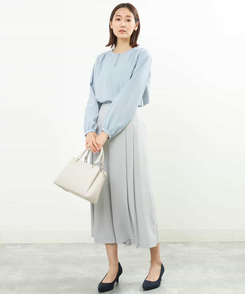 FOLGS38160 MK MICHEL KLEIN(MK ミッシェルクラン) フロントプリーツデザインガウチョパンツ/洗える ライトグレー