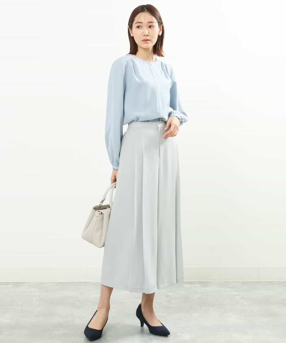 FOLGS38160 MK MICHEL KLEIN(MK ミッシェルクラン) フロントプリーツデザインガウチョパンツ/洗える ライトグレー