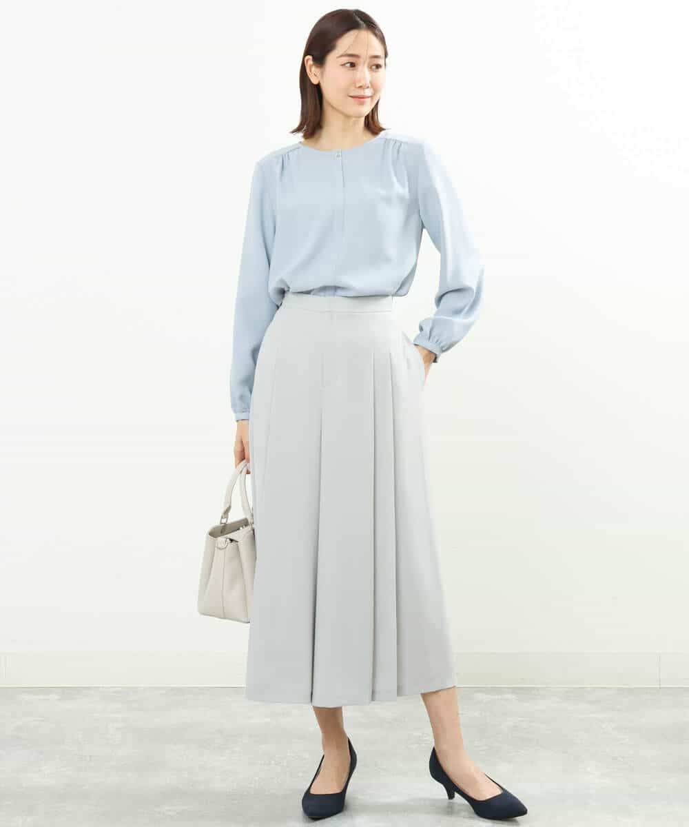 FOLGS38160 MK MICHEL KLEIN(MK ミッシェルクラン) フロントプリーツデザインガウチョパンツ/洗える ライトグレー