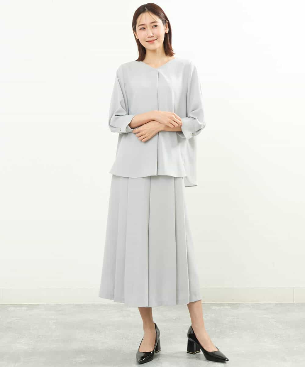 FOLGS38160 MK MICHEL KLEIN(MK ミッシェルクラン) フロントプリーツデザインガウチョパンツ/洗える ライトグレー