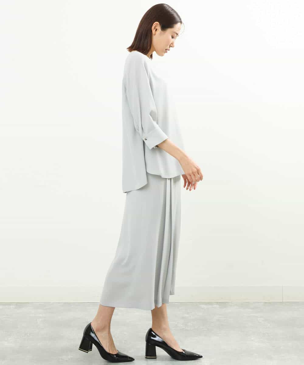 FOLGS38160 MK MICHEL KLEIN(MK ミッシェルクラン) フロントプリーツデザインガウチョパンツ/洗える ライトグレー