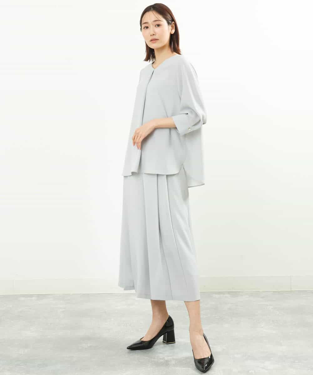 FOLGS38160 MK MICHEL KLEIN(MK ミッシェルクラン) フロントプリーツデザインガウチョパンツ/洗える ライトグレー