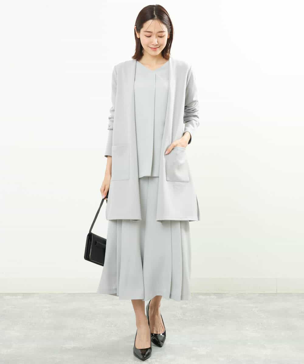 FOLGS38160 MK MICHEL KLEIN(MK ミッシェルクラン) フロントプリーツデザインガウチョパンツ/洗える ライトグレー