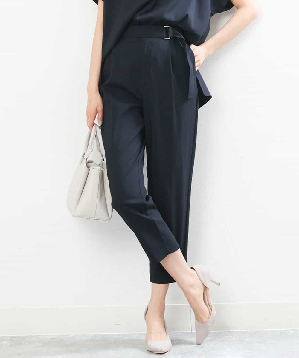FOLGS53140 MK MICHEL KLEIN(MK ミッシェルクラン) ベルト付きテーパードパンツ/洗える ネイビー
