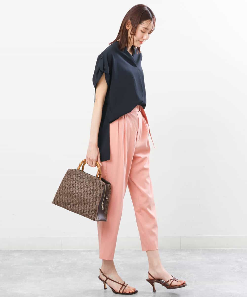 FOLGS53140 MK MICHEL KLEIN(MK ミッシェルクラン) ベルト付きテーパードパンツ/洗える ベージュ