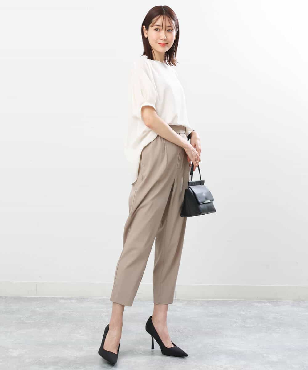 FOLGS53140 MK MICHEL KLEIN(MK ミッシェルクラン) ベルト付きテーパードパンツ/洗える ベージュ