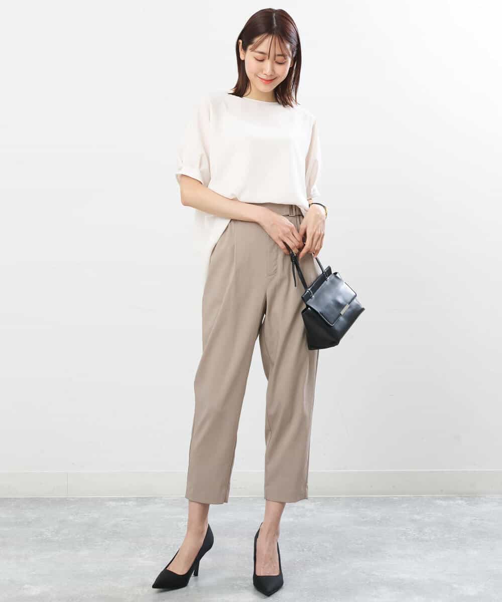 FOLGS53140 MK MICHEL KLEIN(MK ミッシェルクラン) ベルト付きテーパードパンツ/洗える ベージュ