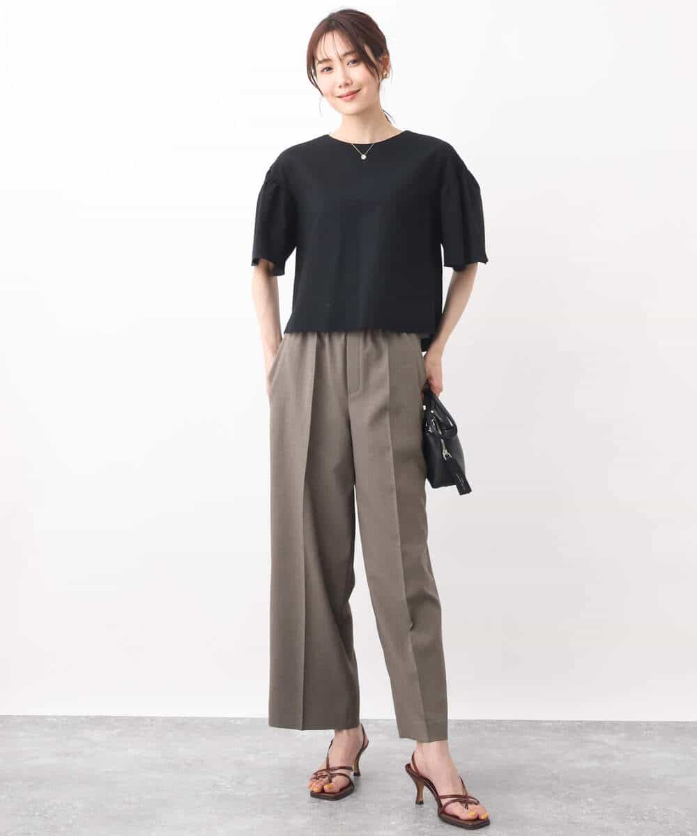 FOLGV52160 MK MICHEL KLEIN(MK ミッシェルクラン) Reflaxストライプ柄ワイドパンツ/洗える グレージュ