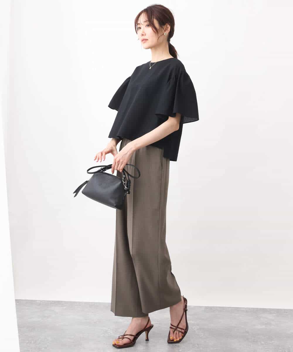 FOLGV52160 MK MICHEL KLEIN(MK ミッシェルクラン) Reflaxストライプ柄ワイドパンツ/洗える グレージュ