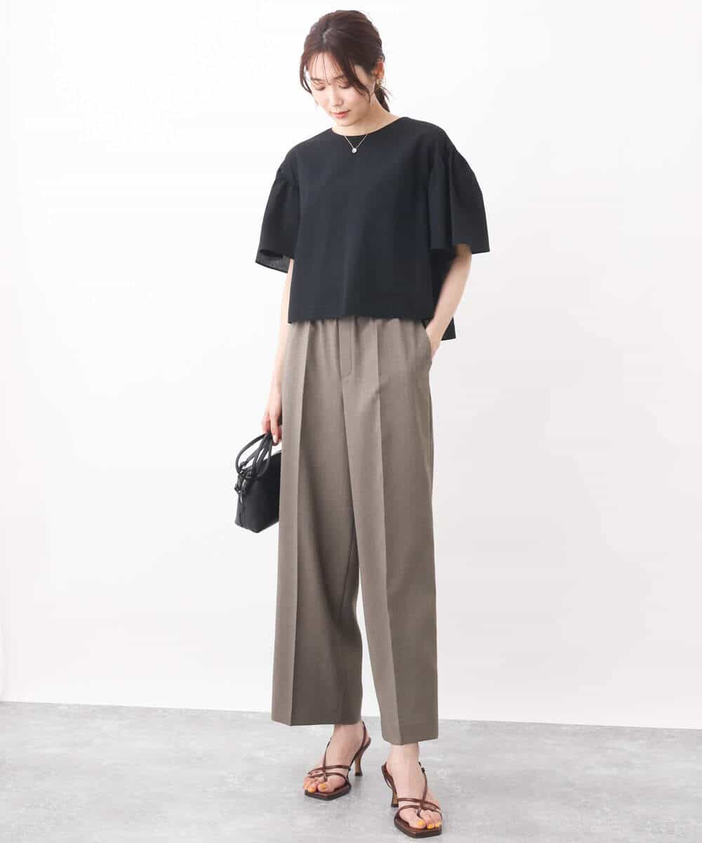 FOLGV52160 MK MICHEL KLEIN(MK ミッシェルクラン) Reflaxストライプ柄ワイドパンツ/洗える グレージュ