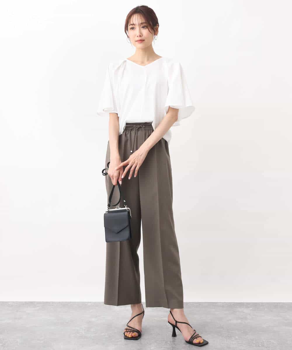 FOLGV52160 MK MICHEL KLEIN(MK ミッシェルクラン) Reflaxストライプ柄ワイドパンツ/洗える グレージュ