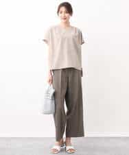 FOLGV52160 MK MICHEL KLEIN(MK ミッシェルクラン) Reflaxストライプ柄ワイドパンツ/洗える グレージュ