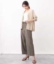 FOLGV52160 MK MICHEL KLEIN(MK ミッシェルクラン) Reflaxストライプ柄ワイドパンツ/洗える グレージュ