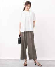 FOLGV52160 MK MICHEL KLEIN(MK ミッシェルクラン) Reflaxストライプ柄ワイドパンツ/洗える グレージュ