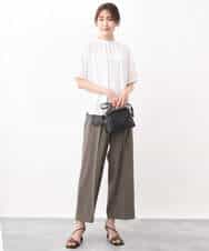 FOLGV52160 MK MICHEL KLEIN(MK ミッシェルクラン) Reflaxストライプ柄ワイドパンツ/洗える グレージュ