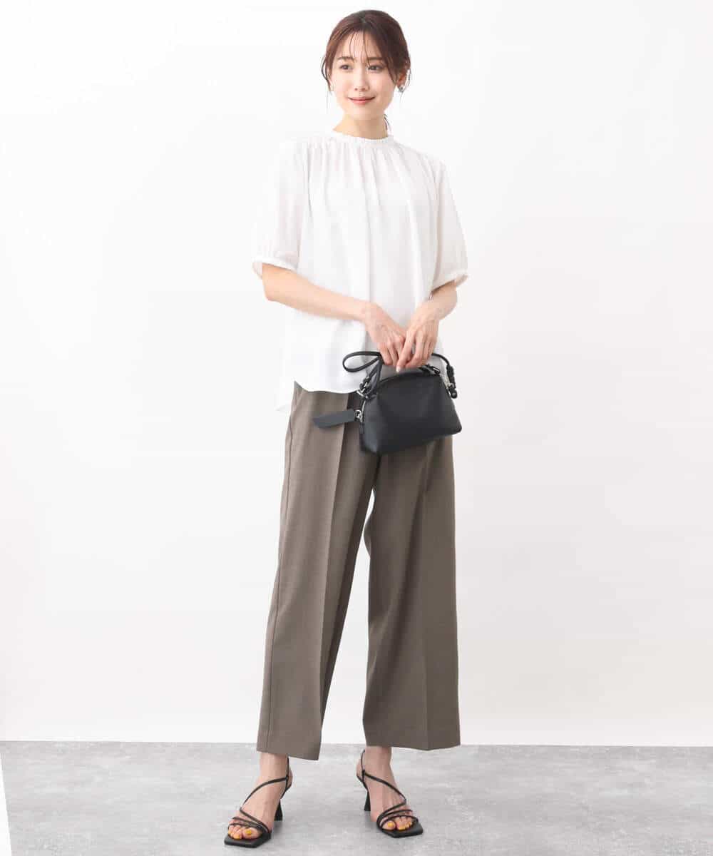 FOLGV52160 MK MICHEL KLEIN(MK ミッシェルクラン) Reflaxストライプ柄ワイドパンツ/洗える グレージュ