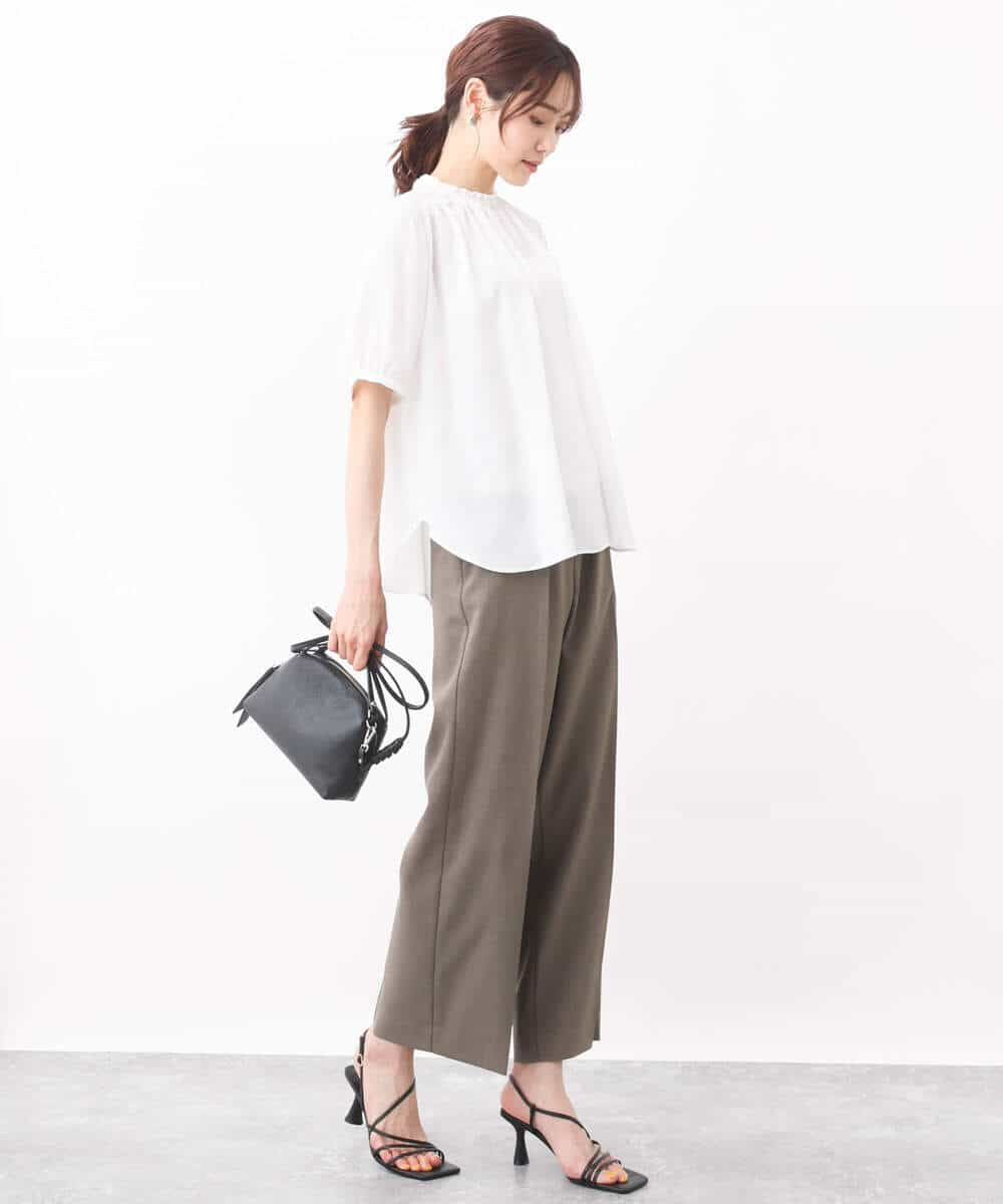 FOLGV52160 MK MICHEL KLEIN(MK ミッシェルクラン) Reflaxストライプ柄ワイドパンツ/洗える グレージュ