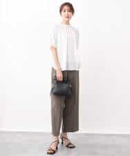 FOLGV52160 MK MICHEL KLEIN(MK ミッシェルクラン) Reflaxストライプ柄ワイドパンツ/洗える グレージュ