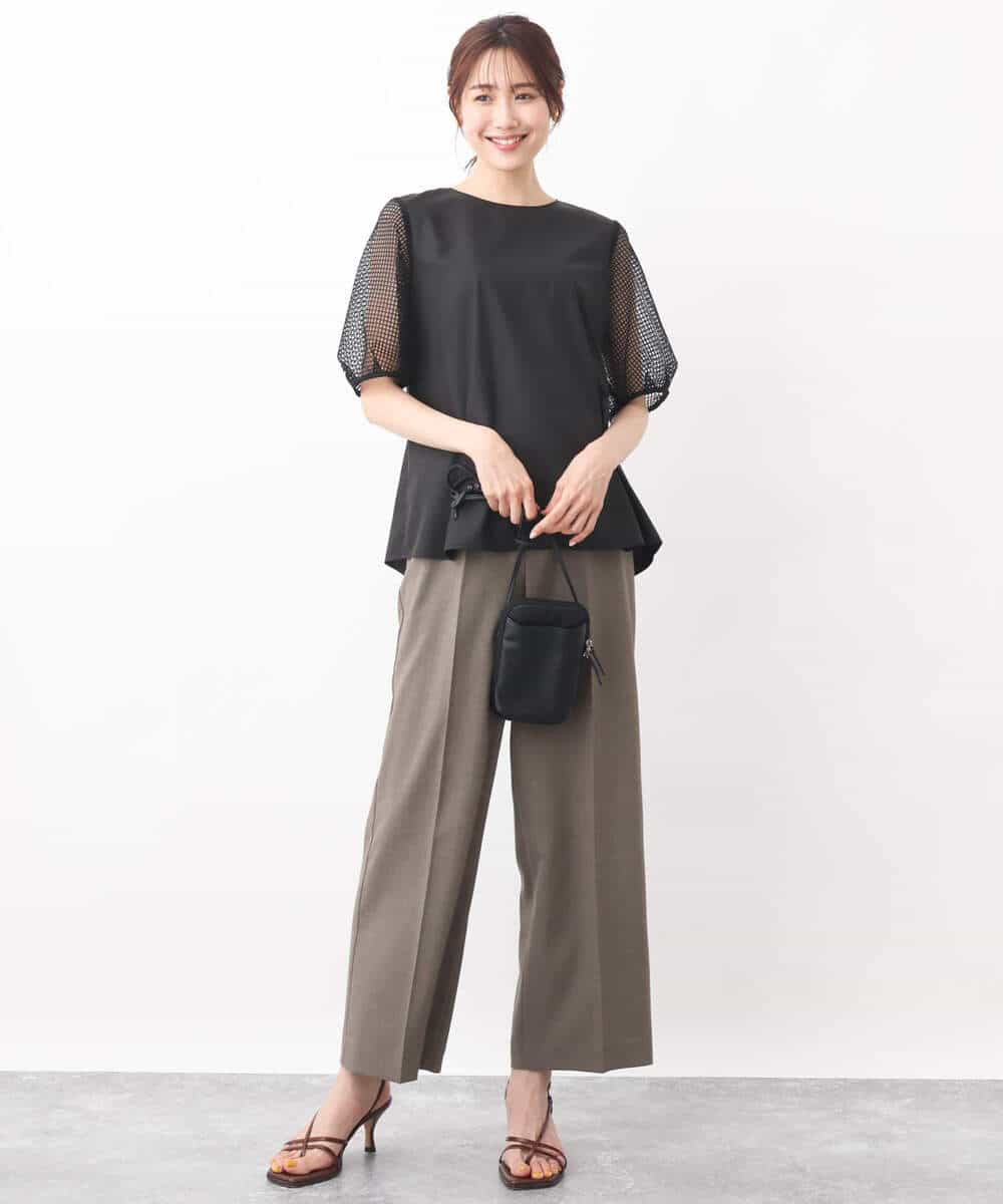FOLGV52160 MK MICHEL KLEIN(MK ミッシェルクラン) Reflaxストライプ柄ワイドパンツ/洗える グレージュ