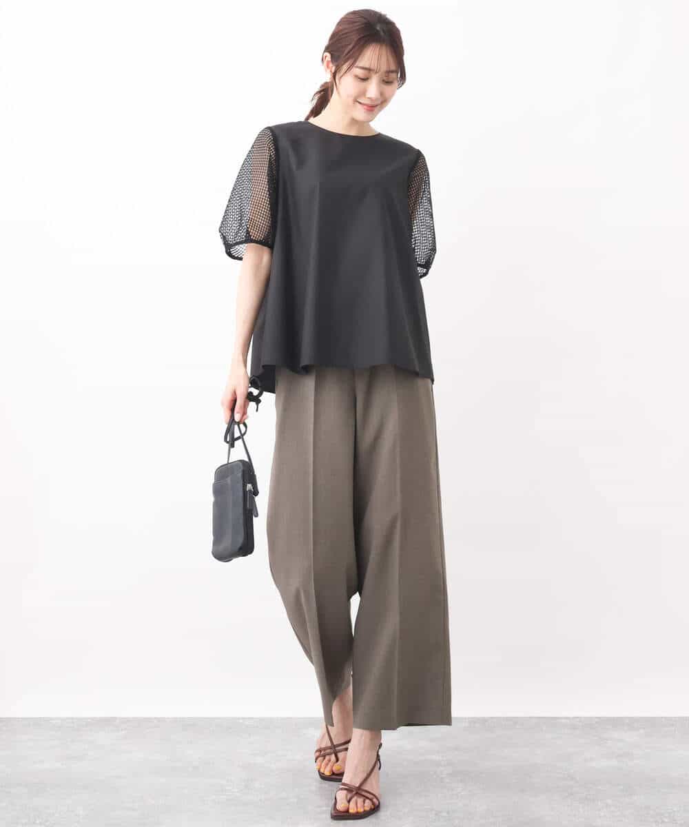 FOLGV52160 MK MICHEL KLEIN(MK ミッシェルクラン) Reflaxストライプ柄ワイドパンツ/洗える グレージュ