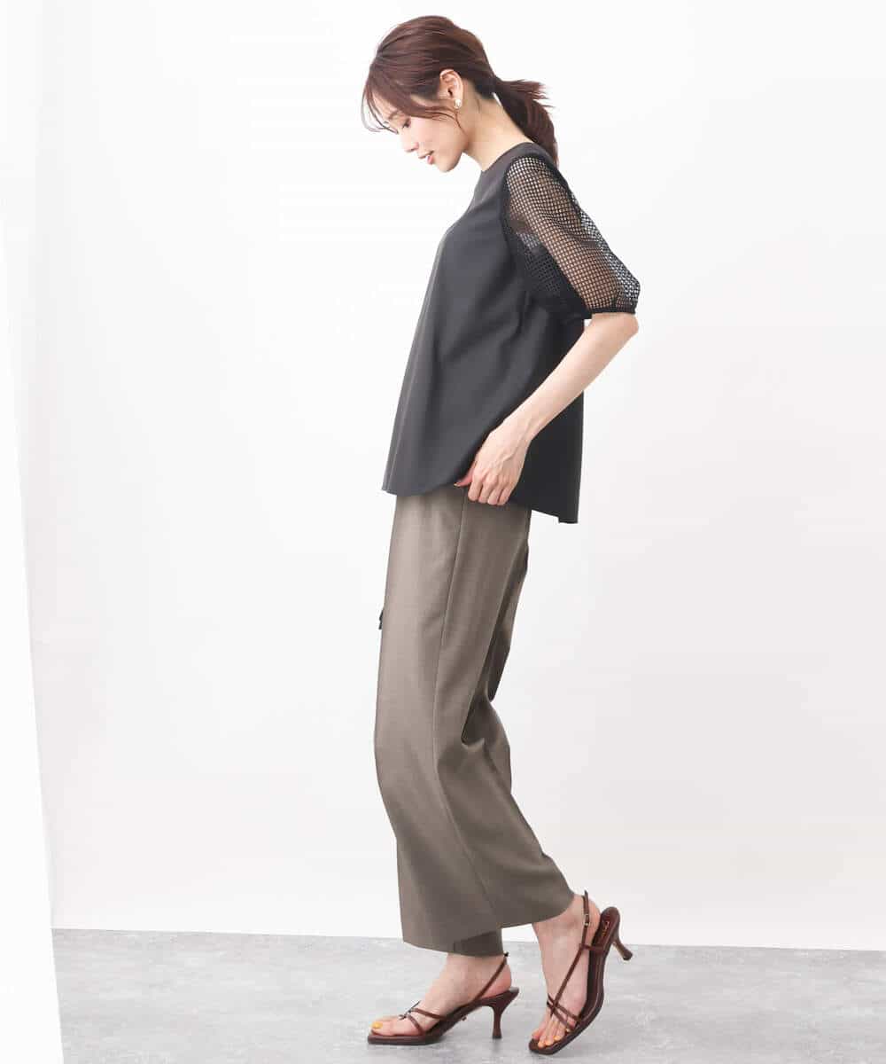 FOLGV52160 MK MICHEL KLEIN(MK ミッシェルクラン) Reflaxストライプ柄ワイドパンツ/洗える グレージュ