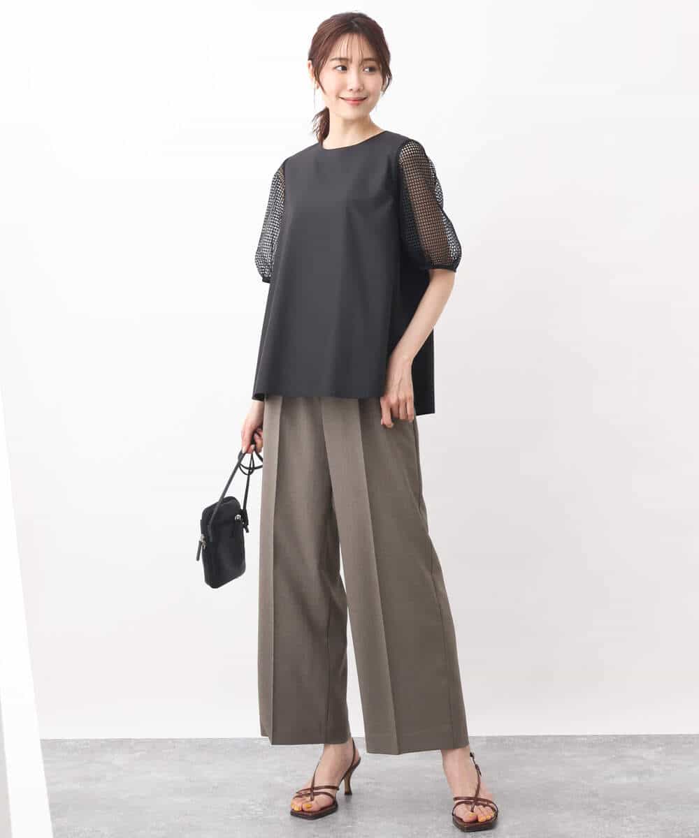 FOLGV52160 MK MICHEL KLEIN(MK ミッシェルクラン) Reflaxストライプ柄ワイドパンツ/洗える グレージュ