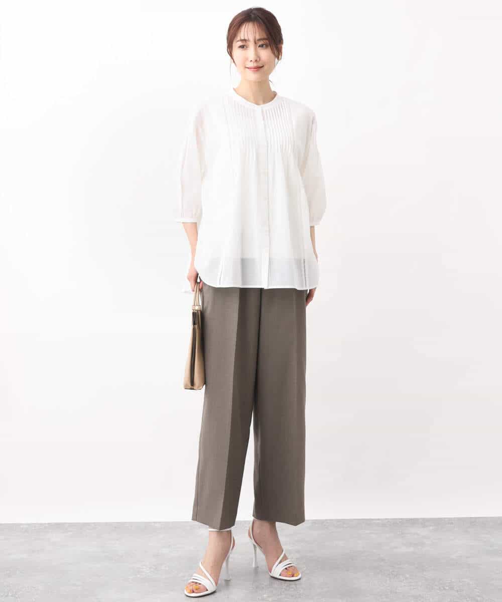 FOLGV52160 MK MICHEL KLEIN(MK ミッシェルクラン) Reflaxストライプ柄ワイドパンツ/洗える グレージュ