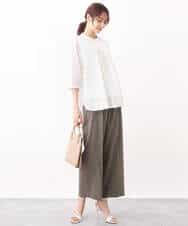 FOLGV52160 MK MICHEL KLEIN(MK ミッシェルクラン) Reflaxストライプ柄ワイドパンツ/洗える グレージュ