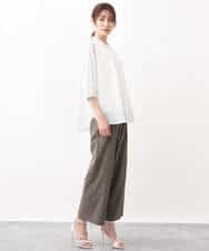 FOLGV52160 MK MICHEL KLEIN(MK ミッシェルクラン) Reflaxストライプ柄ワイドパンツ/洗える グレージュ