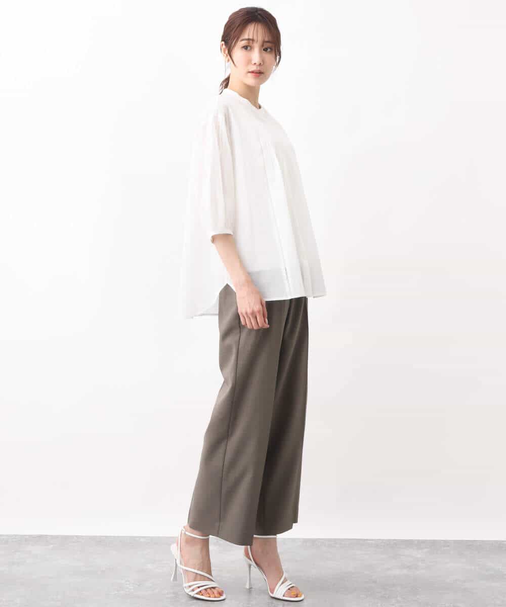 FOLGV52160 MK MICHEL KLEIN(MK ミッシェルクラン) Reflaxストライプ柄ワイドパンツ/洗える グレージュ