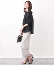 FOLGV52160 MK MICHEL KLEIN(MK ミッシェルクラン) Reflaxストライプ柄ワイドパンツ/洗える グレージュ