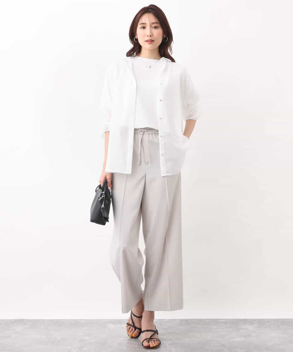 FOLGV52160 MK MICHEL KLEIN(MK ミッシェルクラン) Reflaxストライプ柄ワイドパンツ/洗える グレージュ