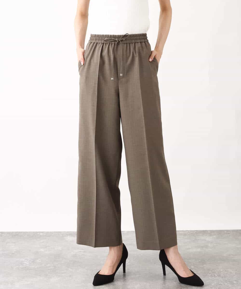 FOLGV52160 MK MICHEL KLEIN(MK ミッシェルクラン) Reflaxストライプ柄ワイドパンツ/洗える グレージュ
