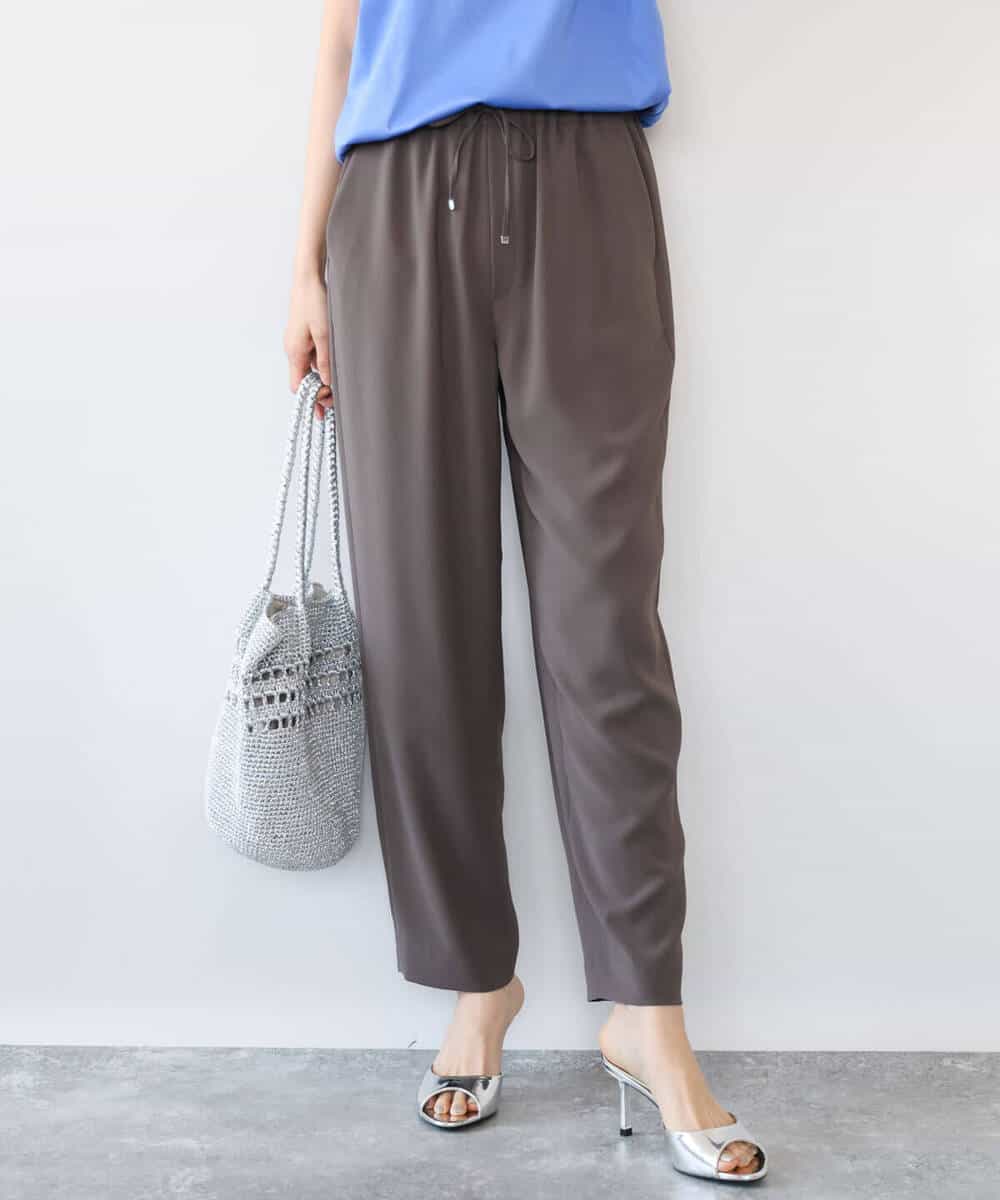 FOLHD66160 MK MICHEL KLEIN(MK ミッシェルクラン) [瞬美シリーズ/UVカット/接触冷感/速乾/洗える]梨地ジョーゼット テーパードパンツ ブラウン