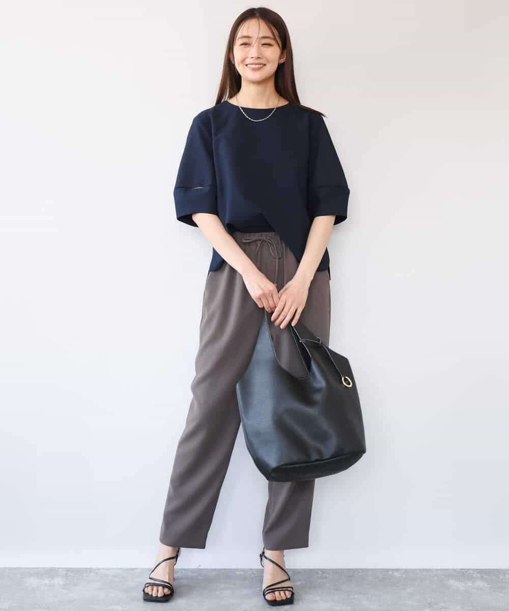 FOLHD66160 MK MICHEL KLEIN(MK ミッシェルクラン) [瞬美シリーズ/UVカット/接触冷感/速乾/洗える]梨地ジョーゼット テーパードパンツ ブラウン
