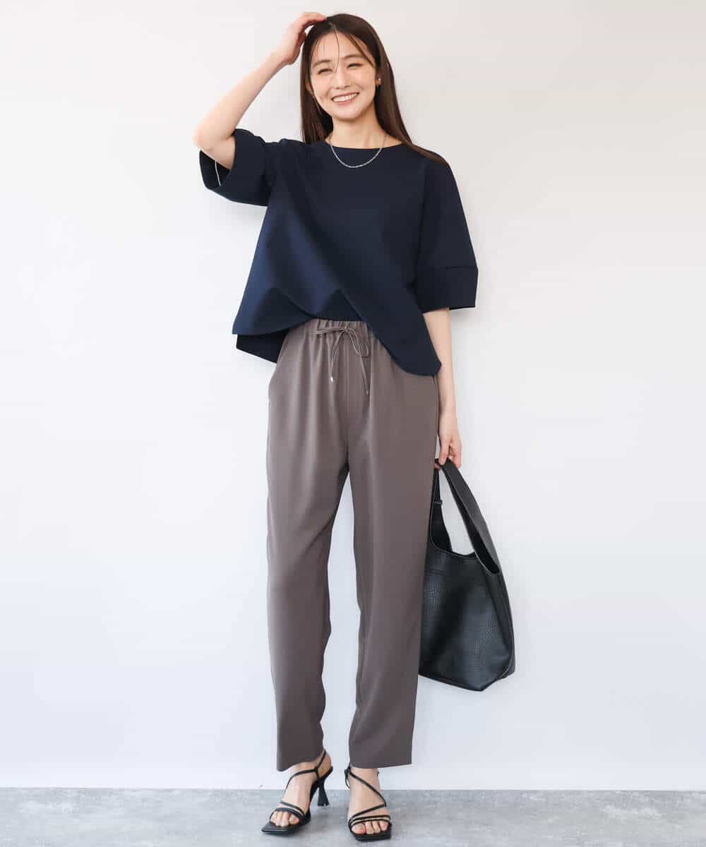FOLHD66160 MK MICHEL KLEIN(MK ミッシェルクラン) [瞬美シリーズ/UVカット/接触冷感/速乾/洗える]梨地ジョーゼット テーパードパンツ ブラウン