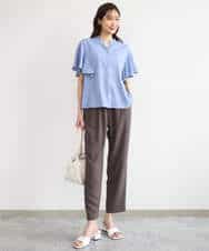FOLHD66160 MK MICHEL KLEIN(MK ミッシェルクラン) [瞬美シリーズ/UVカット/接触冷感/速乾/洗える]梨地ジョーゼット テーパードパンツ ブラウン