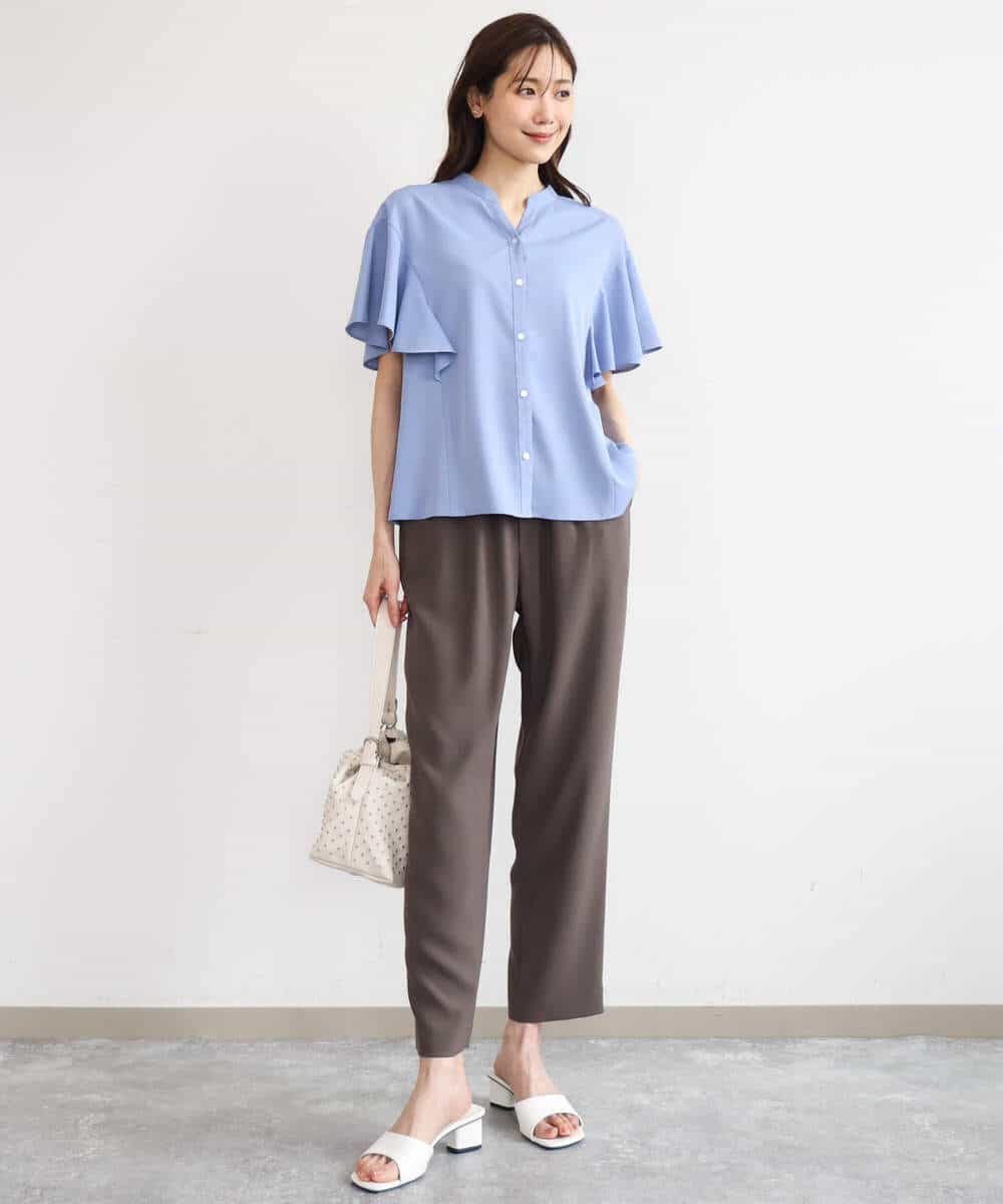 FOLHD66160 MK MICHEL KLEIN(MK ミッシェルクラン) [瞬美シリーズ/UVカット/接触冷感/速乾/洗える]梨地ジョーゼット テーパードパンツ ブラウン